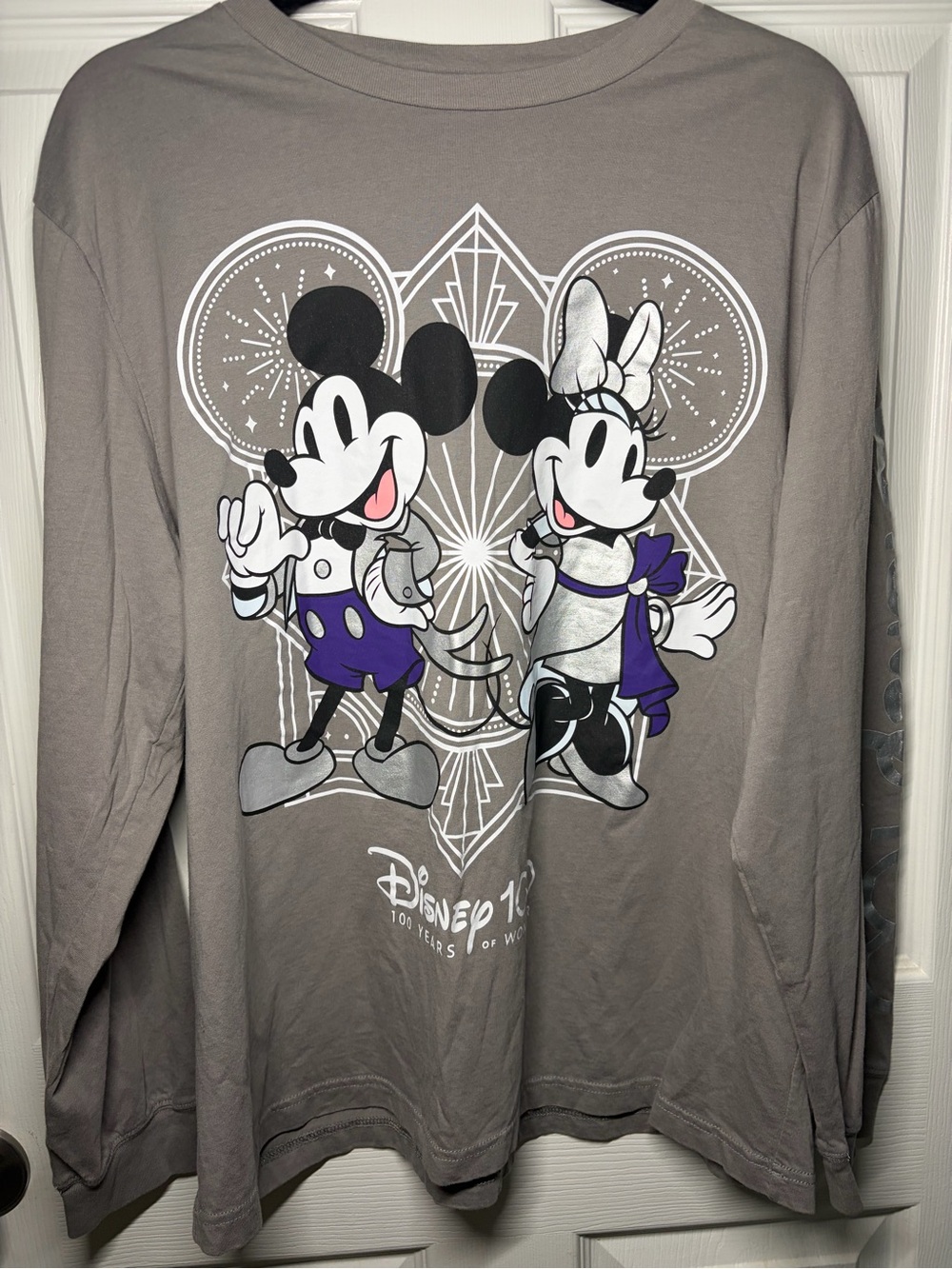 Disney Gray 100 Logo Crewneck long sleeve Tee